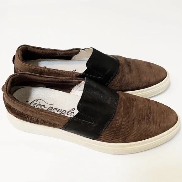 FREE PEOPLE Brown Corduroy Sneakers With Leather Trim Size 37/6.5-7 - Picture 2 of 7